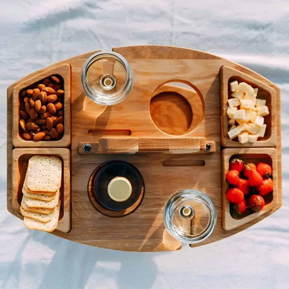 Oakridge Foldable Wooden Picnic Table with Glass & Snack Holders