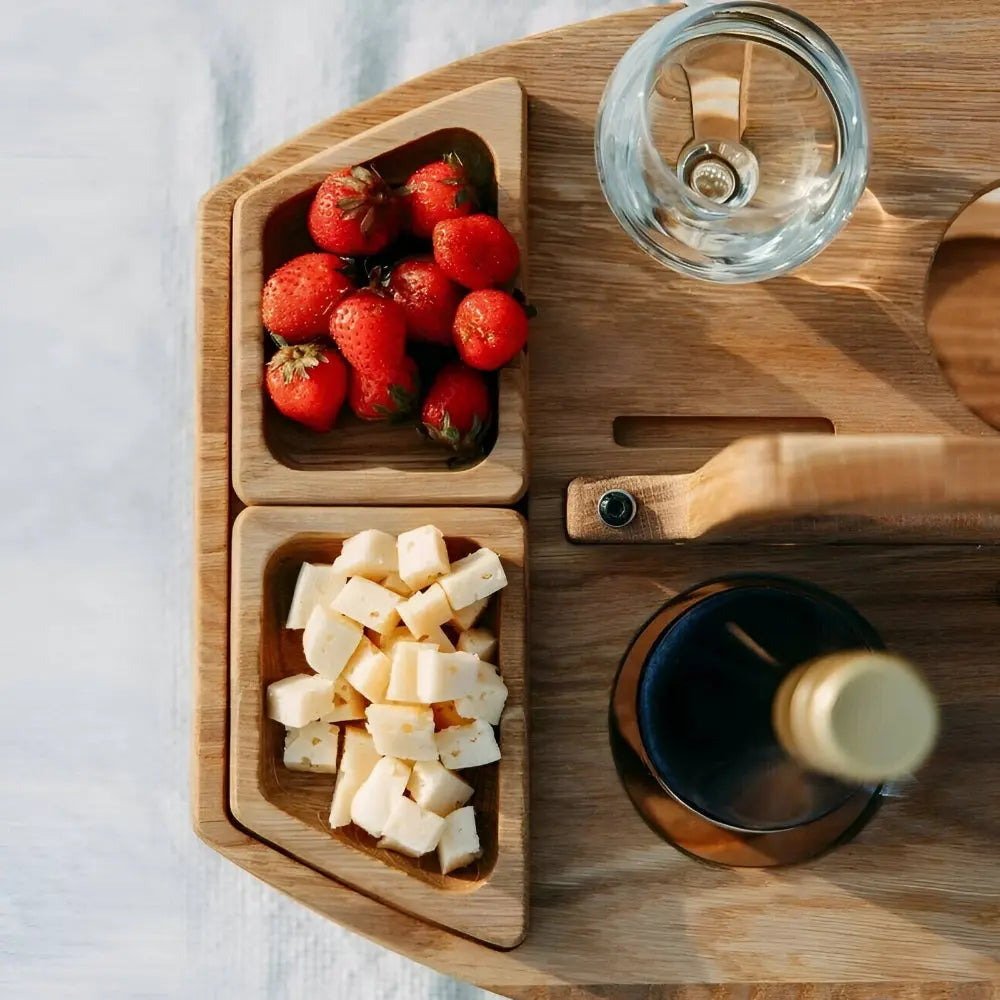 Oakridge Foldable Wooden Picnic Table with Glass & Snack Holders