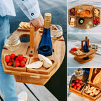 Oakridge Foldable Wooden Picnic Table with Glass & Snack Holders