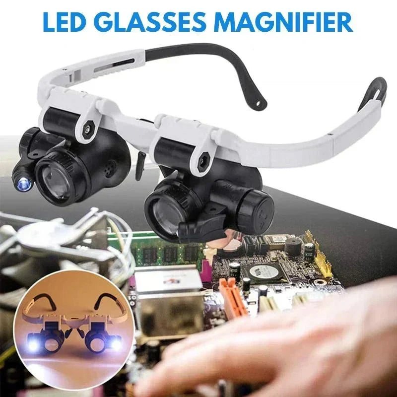 Professional Hands-Free Magnification Headset with Dual LED Lights - 8x 15x 23x Zoom