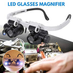 Professional Hands-Free Magnification Headset with Dual LED Lights - 8x 15x 23x Zoom