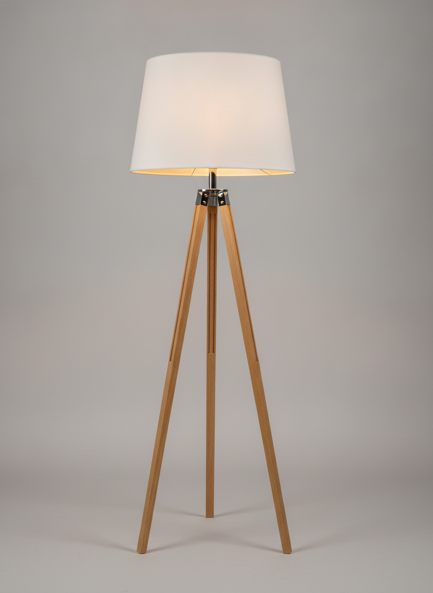 Lampada da terra formale Sunday con treppiede in legno