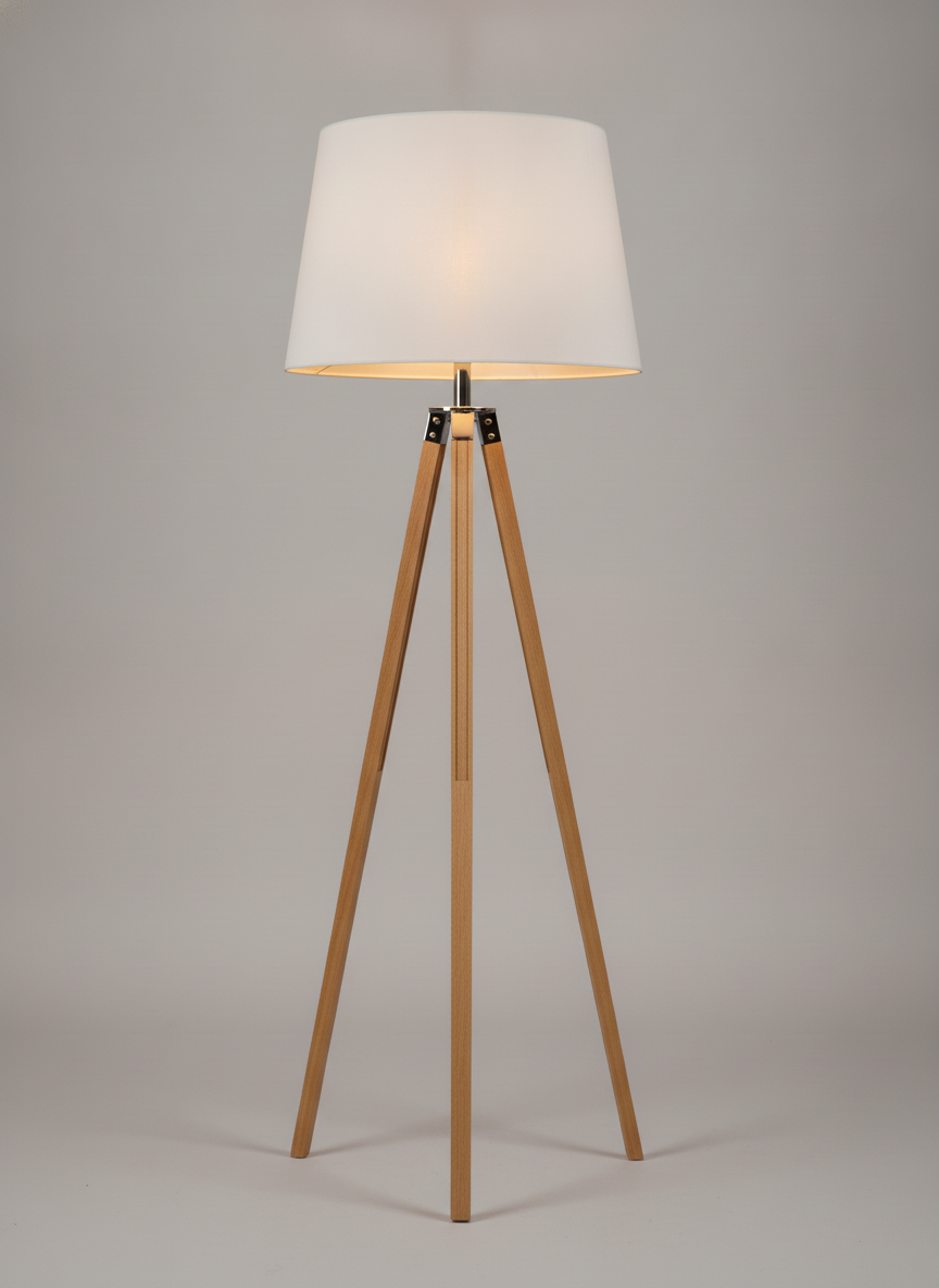 Lampada da terra formale Sunday con treppiede in legno