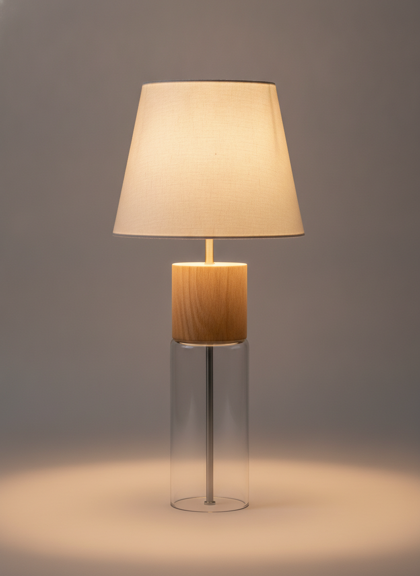 Lampada da terra formale in vetro e legno