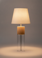 Lampada da terra formale in vetro e legno