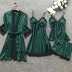 Premium Silk Satin Sleepwear Collection | Lace Trim Kimono With Cami & Shorts