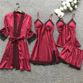 Premium Silk Satin Sleepwear Collection | Lace Trim Kimono With Cami & Shorts