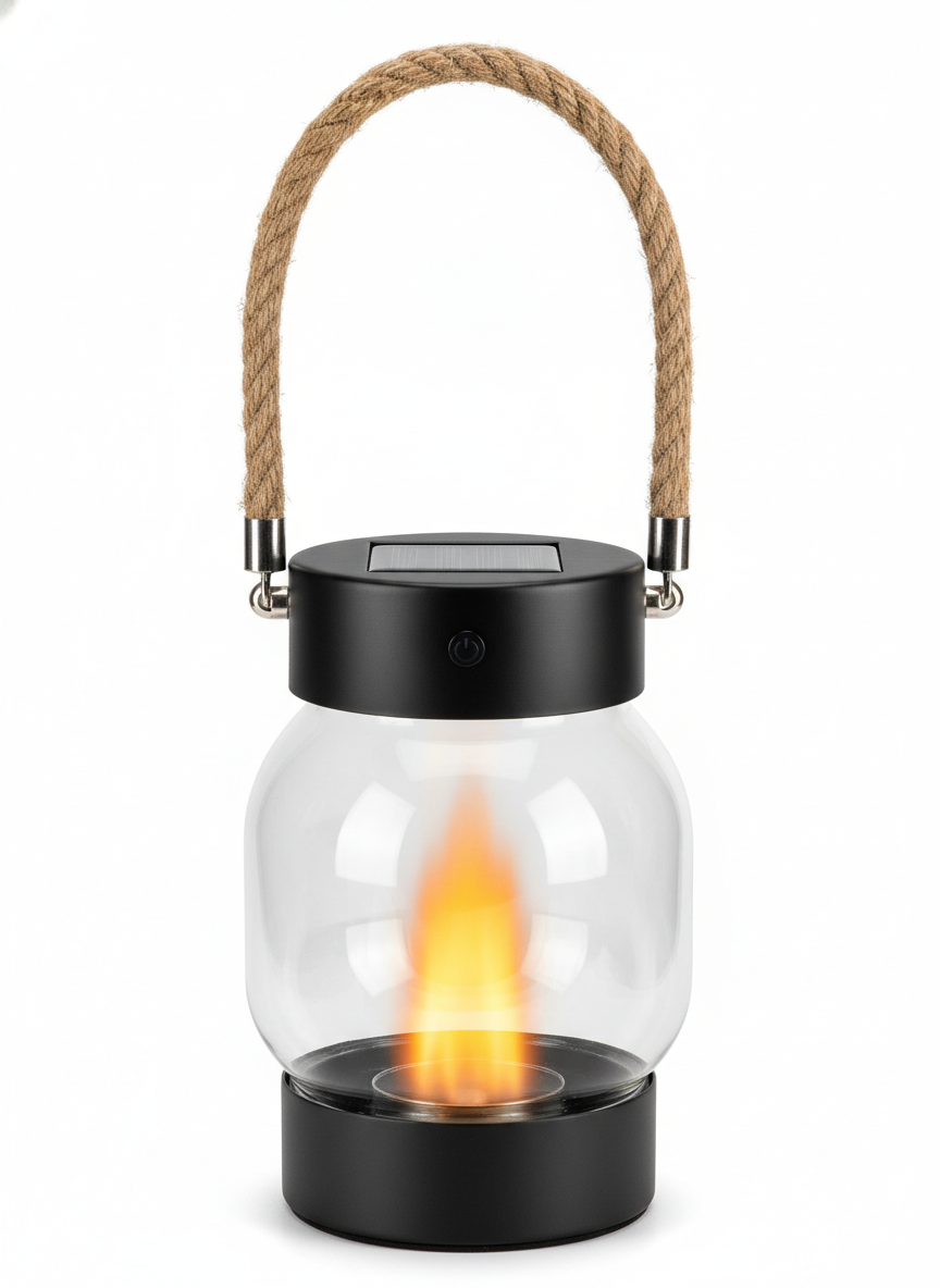 Lanterna da giardino Solar Flame con corda luminosa da appendere