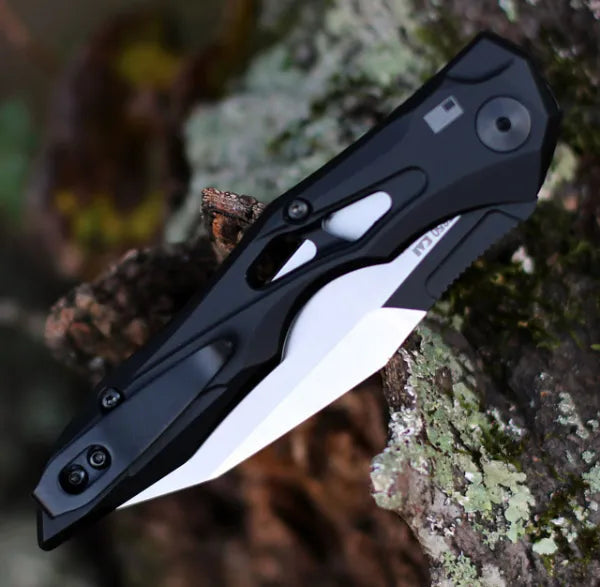 Compact Automatic Wharncliffe Folding Knife with Push-Button Opening