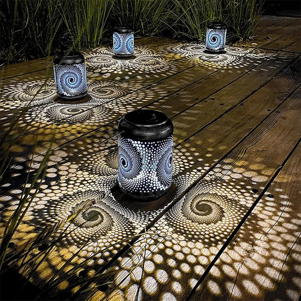 Spiral Pattern Solar Garden Lantern with Automatic Dusk Lighting