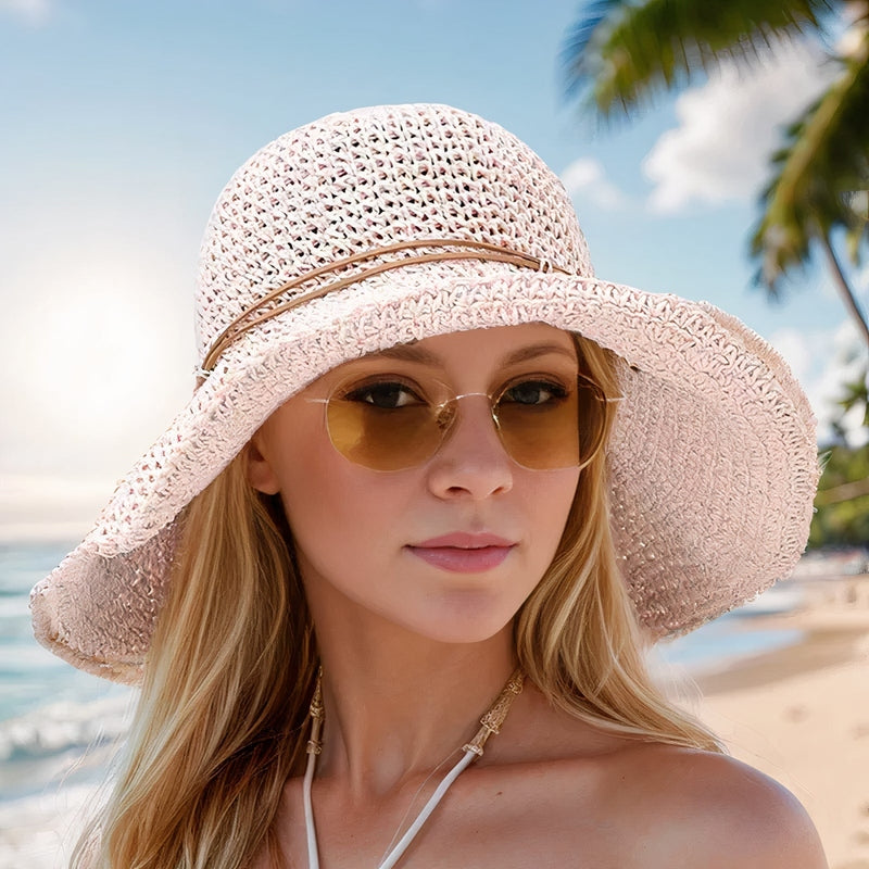 Women's Wide Brim Straw Sun Hat Foldable Summer Hat