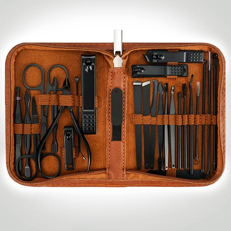 Premium Stainless Steel Travel Grooming Kit - 25-Piece Set with Carrying Case