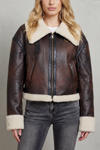 Women's Cropped Shearling-Trim Aviator Jacket