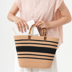 Bayshire Woven Basket Tote Bag with Bamboo Handles Summer Handbag