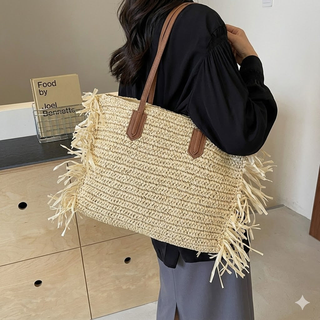 Coastmere Woven Beach Tote Bag Tassel Summer Shoulder Handbag