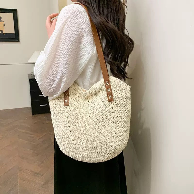 Meadowbrook Woven Shoulder Tote Bag Natural Everyday Summer Handbag