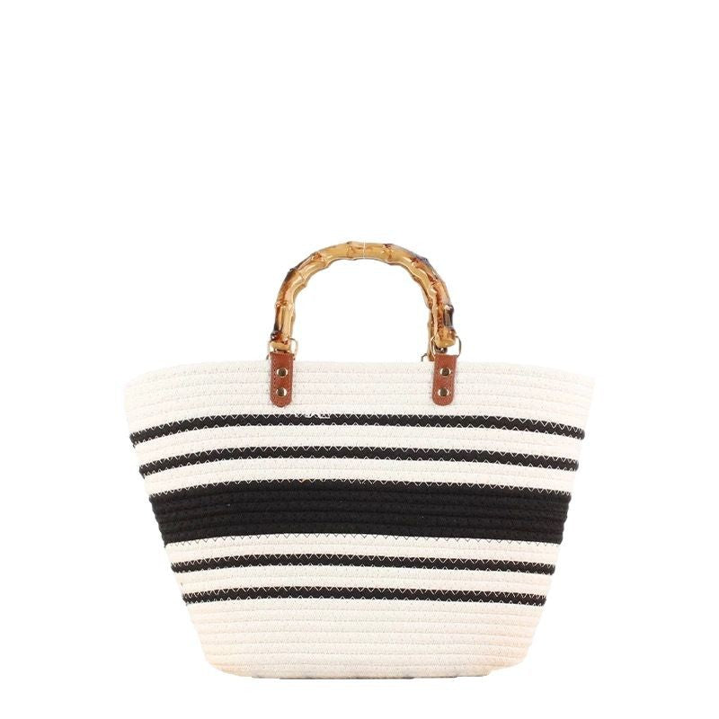 Bayshire Woven Basket Tote Bag with Bamboo Handles Summer Handbag