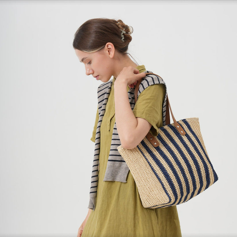Harbourlane Striped Shopper Tote Bag Spacious Everyday Shoulder Bag