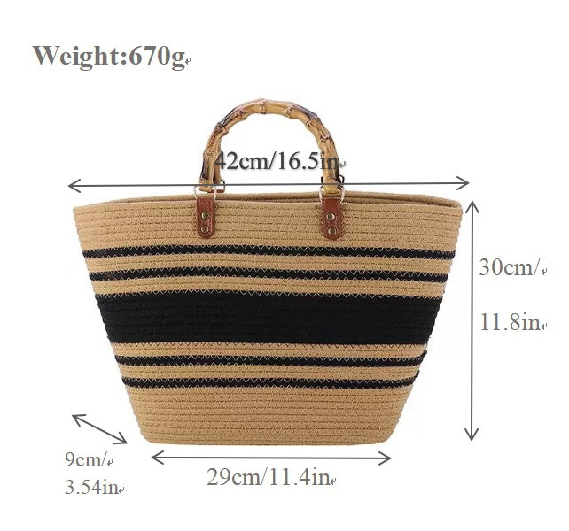 Bayshire Woven Basket Tote Bag with Bamboo Handles Summer Handbag