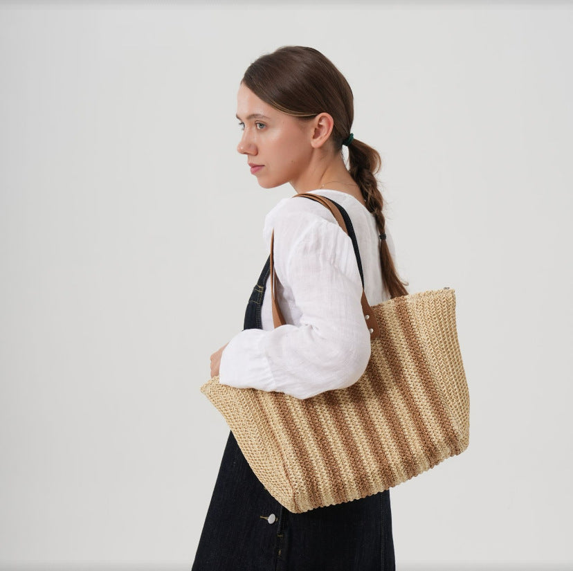 Harbourlane Striped Shopper Tote Bag Spacious Everyday Shoulder Bag