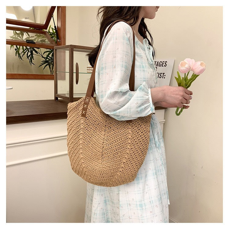 Meadowbrook Woven Shoulder Tote Bag Natural Everyday Summer Handbag