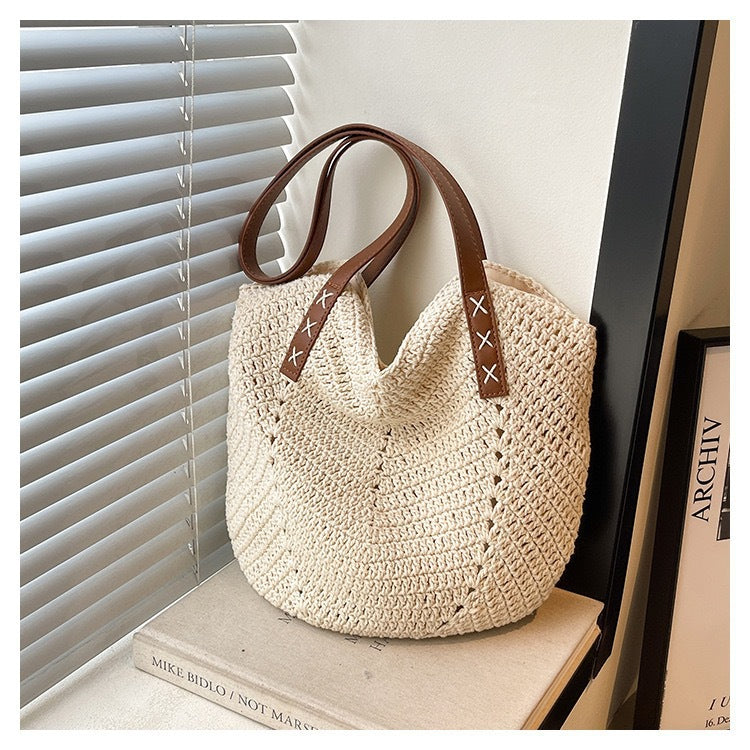 Meadowbrook Woven Shoulder Tote Bag Natural Everyday Summer Handbag