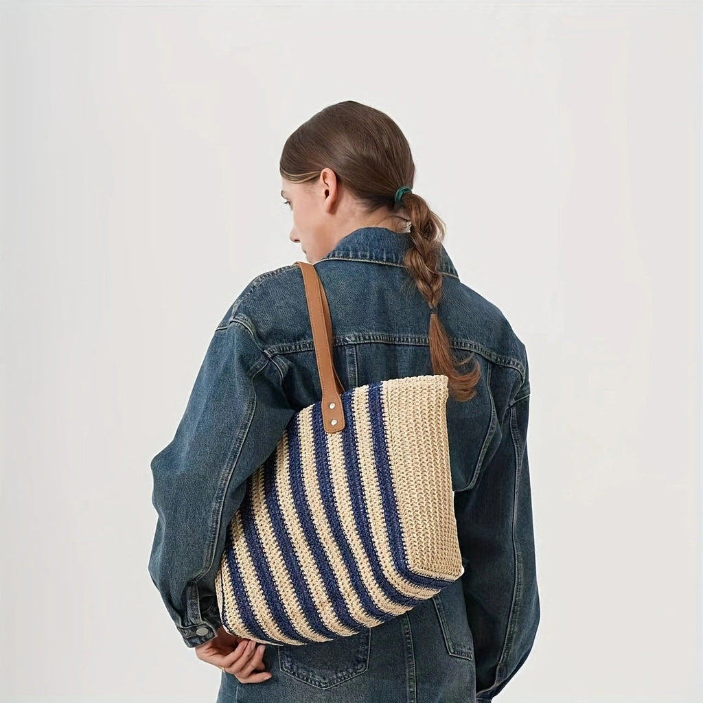Harbourlane Striped Shopper Tote Bag Spacious Everyday Shoulder Bag