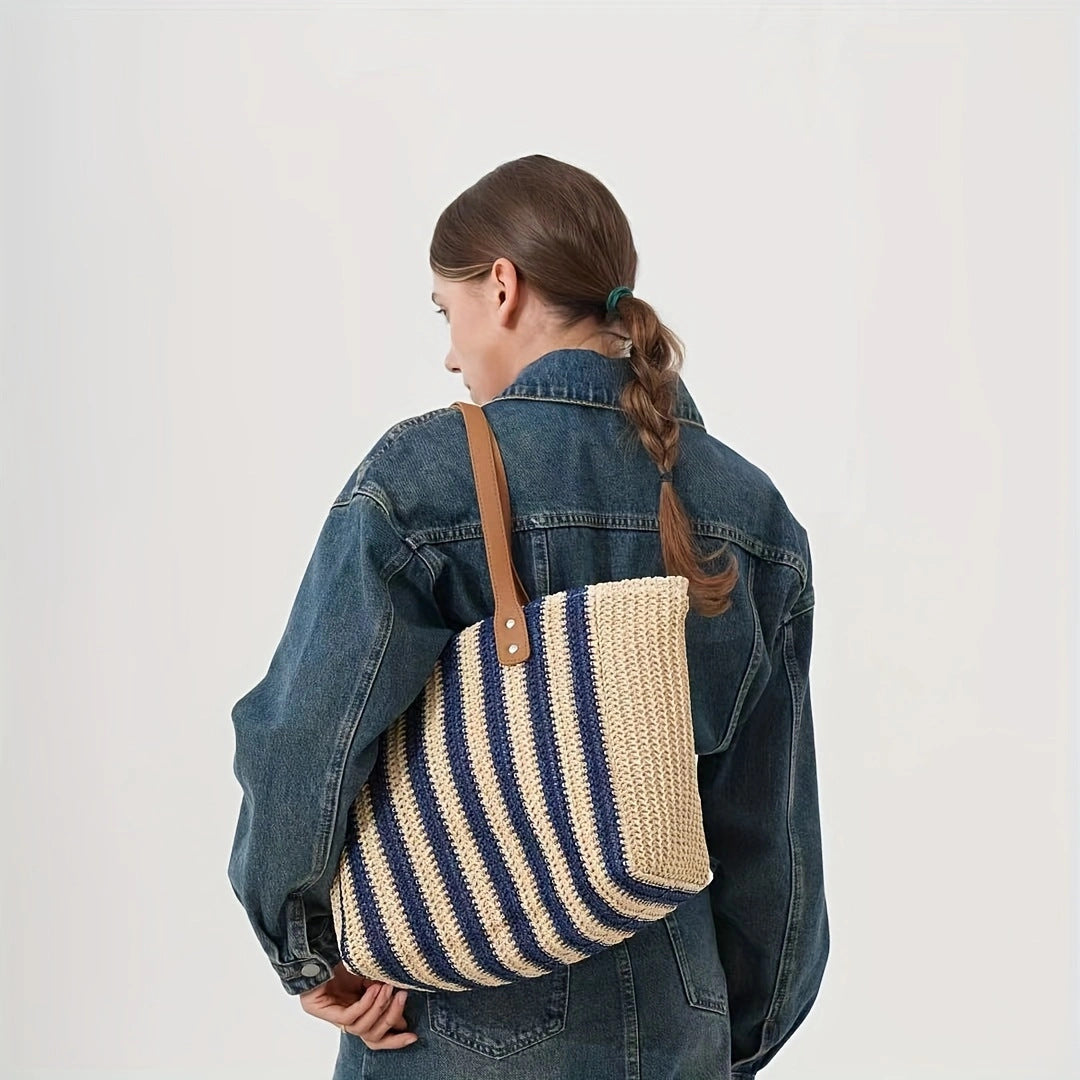 Harbourlane Striped Shopper Tote Bag Spacious Everyday Shoulder Bag