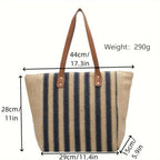 Harbourlane Striped Shopper Tote Bag Spacious Everyday Shoulder Bag