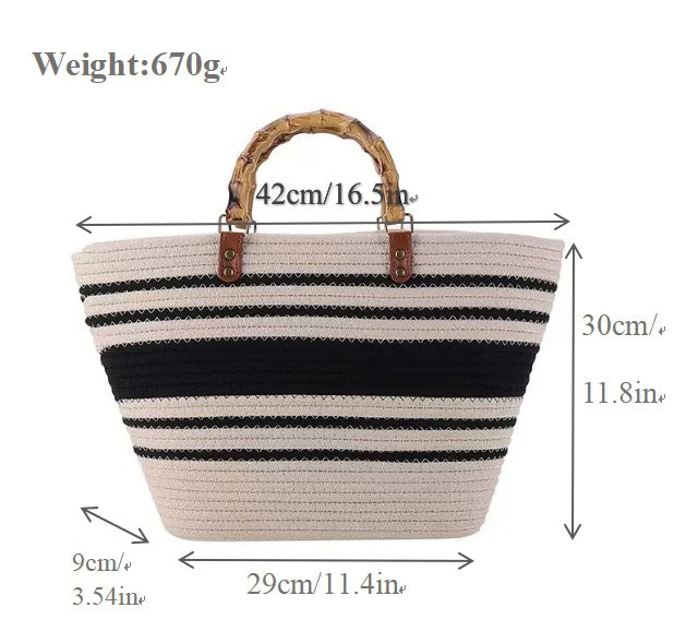 Bayshire Woven Basket Tote Bag with Bamboo Handles Summer Handbag