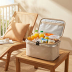 NatureCarry Insulated Woven Picnic Basket with Zipper Lid
