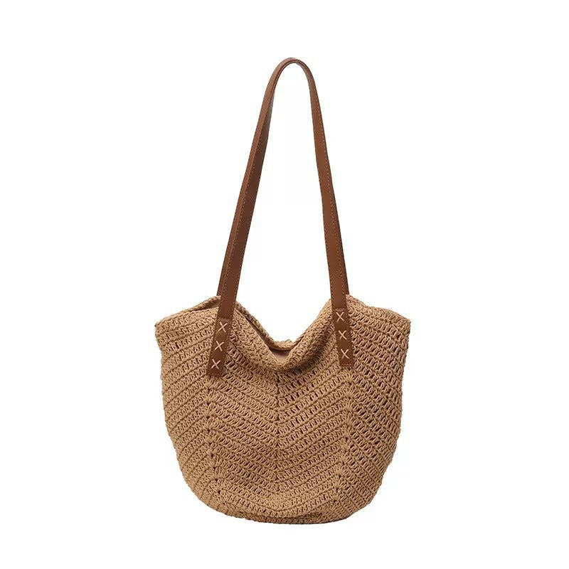 Meadowbrook Woven Shoulder Tote Bag Natural Everyday Summer Handbag