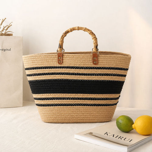 Bayshire Woven Basket Tote Bag with Bamboo Handles Summer Handbag