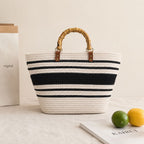 Bayshire Woven Basket Tote Bag with Bamboo Handles Summer Handbag