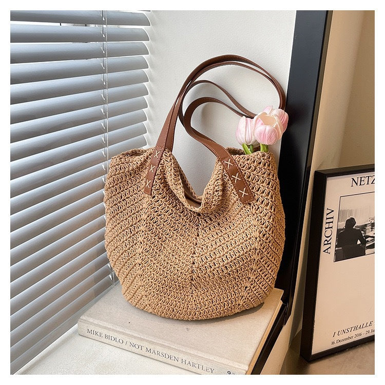 Meadowbrook Woven Shoulder Tote Bag Natural Everyday Summer Handbag