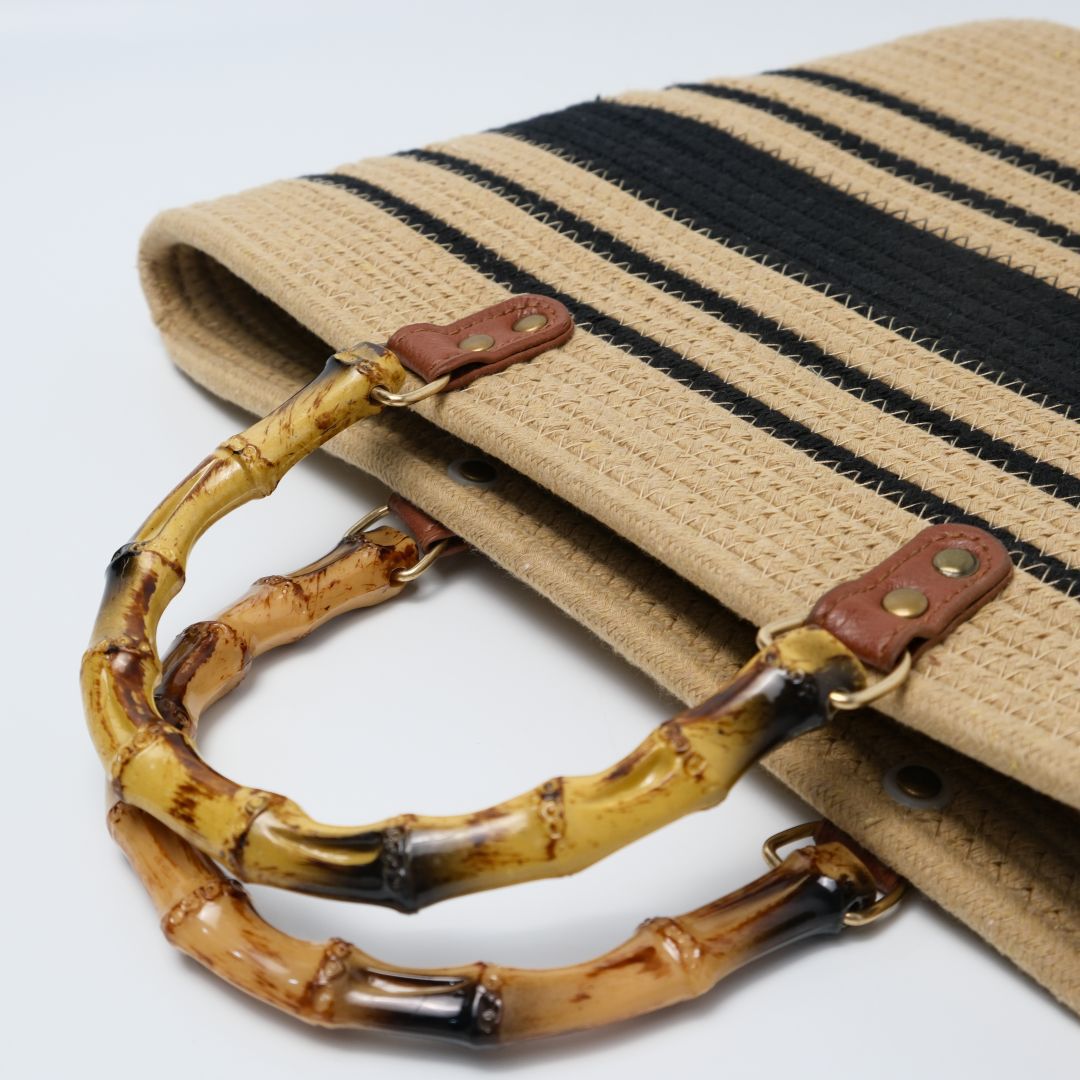 Bayshire Woven Basket Tote Bag with Bamboo Handles Summer Handbag