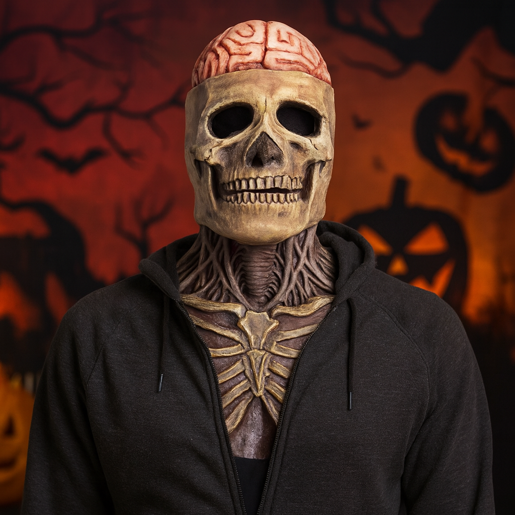 Articulated Skull Full Head Latex Mask with Movable Jaw – Halloween Costume Accessory