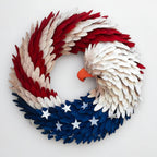 Patriotic Bald Eagle Wooden Wreath | Handcrafted Rustic Decor with Weather-Resistant Design