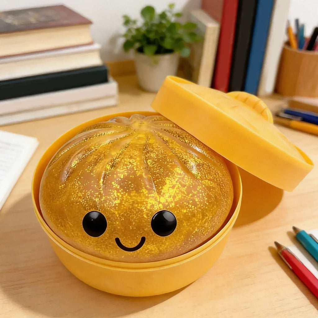 Glitter Dumpling Squeeze Fidget Toy - Kawaii Desk Accessory for Stress Relief