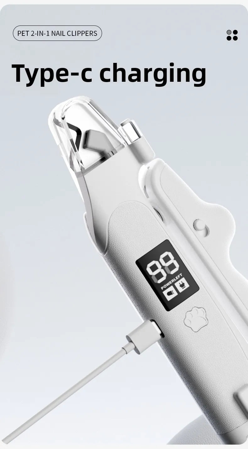 Dual-Function Pet Nail Care System with LED Safety Light – USB-C Rechargeable Clipper and Grinder