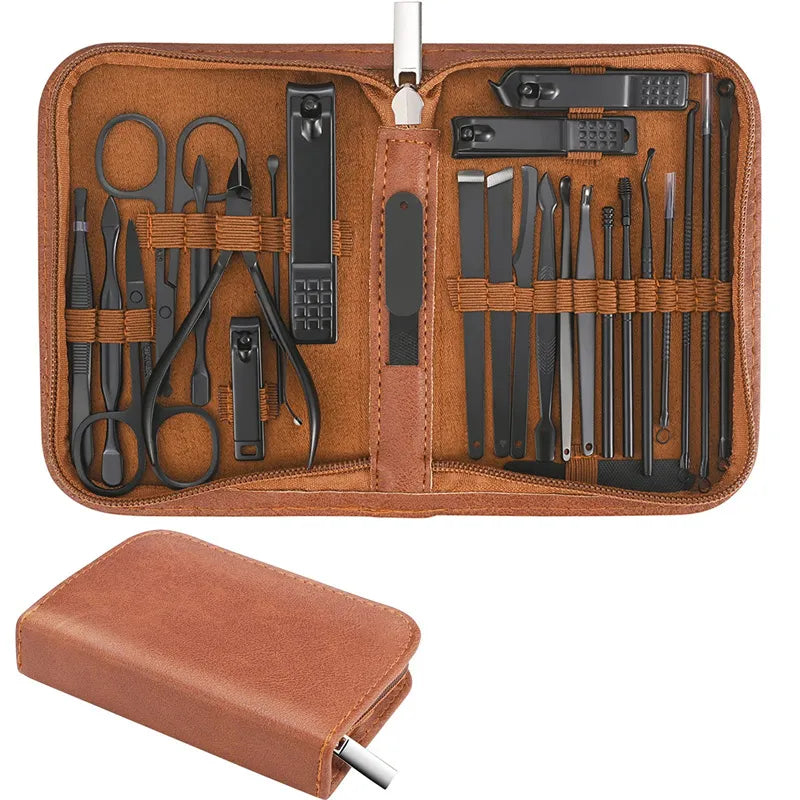 Premium Stainless Steel Travel Grooming Kit - 25-Piece Set with Carrying Case
