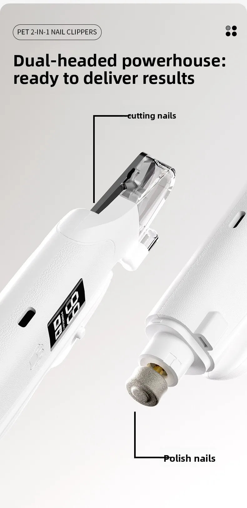 Dual-Function Pet Nail Care System with LED Safety Light – USB-C Rechargeable Clipper and Grinder