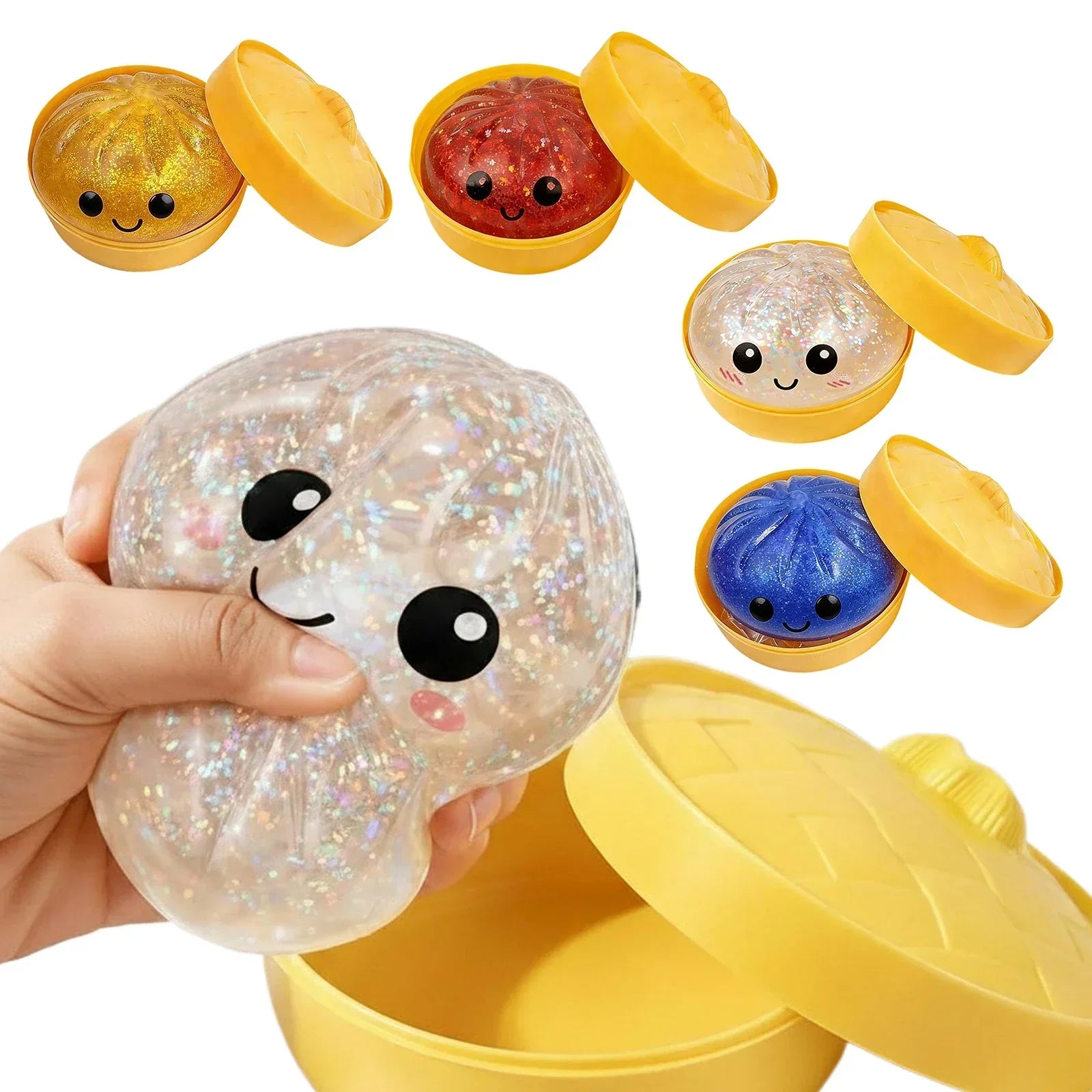 Glitter Dumpling Squeeze Fidget Toy - Kawaii Desk Accessory for Stress Relief