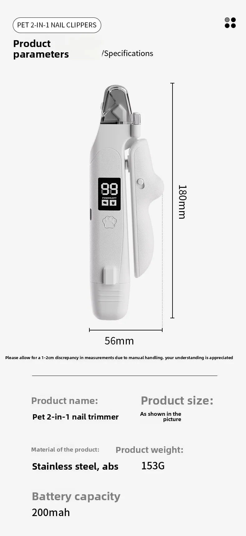 Dual-Function Pet Nail Care System with LED Safety Light – USB-C Rechargeable Clipper and Grinder