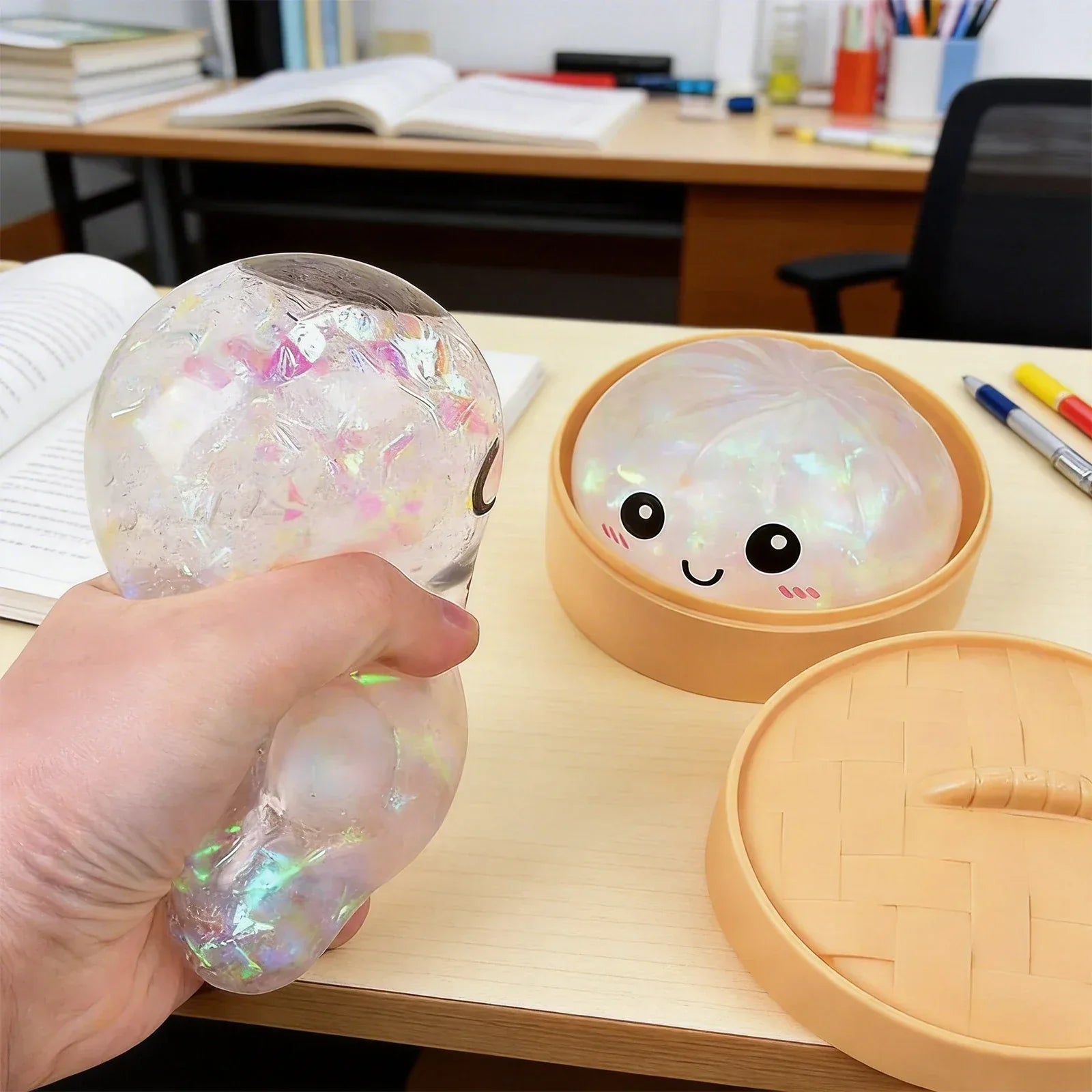 Glitter Dumpling Squeeze Fidget Toy - Kawaii Desk Accessory for Stress Relief