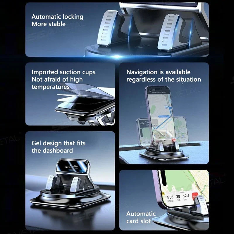 Universal Dashboard Smartphone Mount with 360-Degree Rotation and Anti-Slip Grip