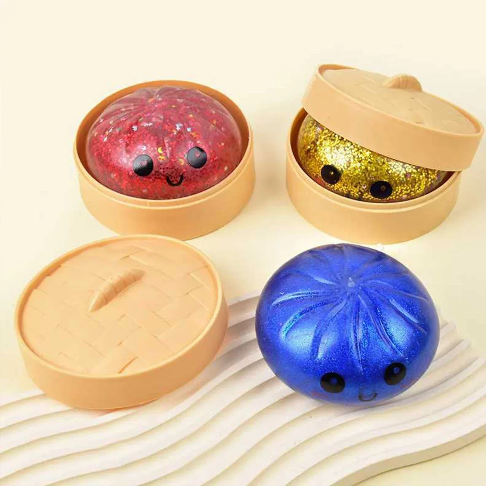 Glitter Dumpling Squeeze Fidget Toy - Kawaii Desk Accessory for Stress Relief