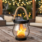 LumaFlare Solar Flame Garden Lantern with Hanging Rope Light