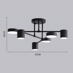 Six-Arm Cylindrical Shade Ceiling Light - Wrought Iron & Aluminum