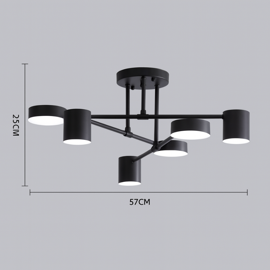 Six-Arm Cylindrical Shade Ceiling Light - Wrought Iron & Aluminum